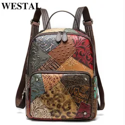 WESTAL-mochila de cuero para mujer, morral escolar para ordenador portátil, para viaje, novedad, 86343