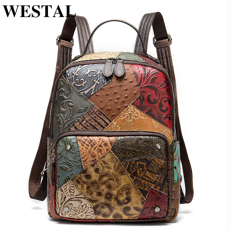 WESTAL Women's Leather Backpack Rucksack School Bags for Girls Laptop Backpacks for Women Travel Dayback New In Backpack 86343