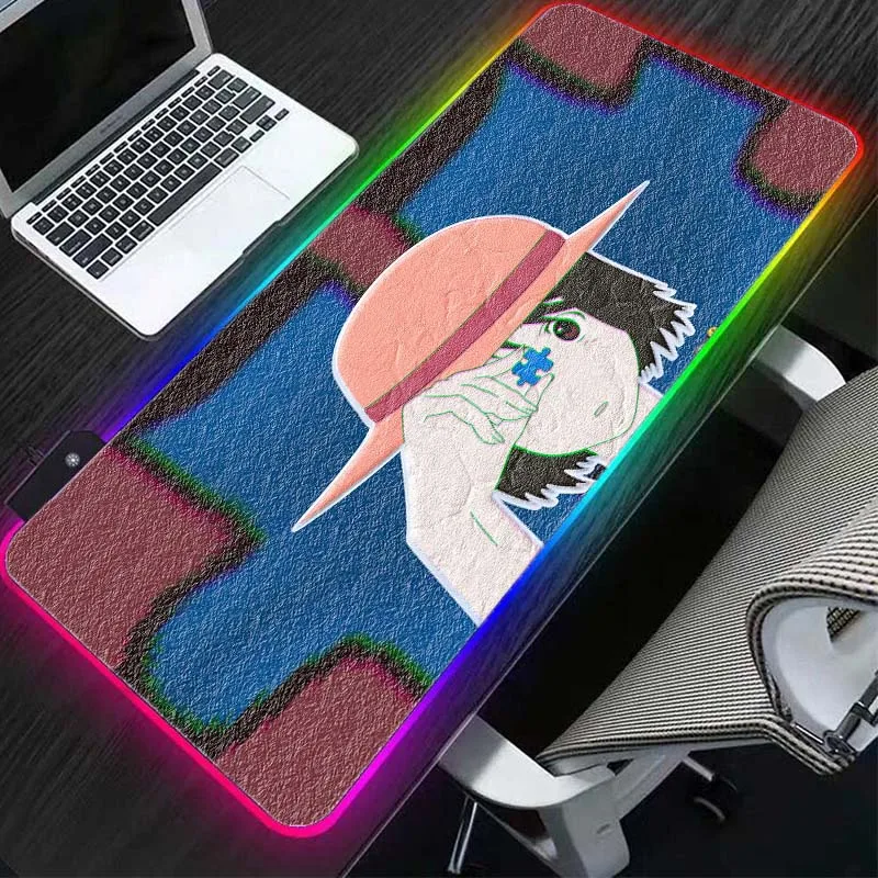 

anime mouse pad led large gaming accessory game player genshin impact lighting keyboard color desk mat rgb mousepad cs go