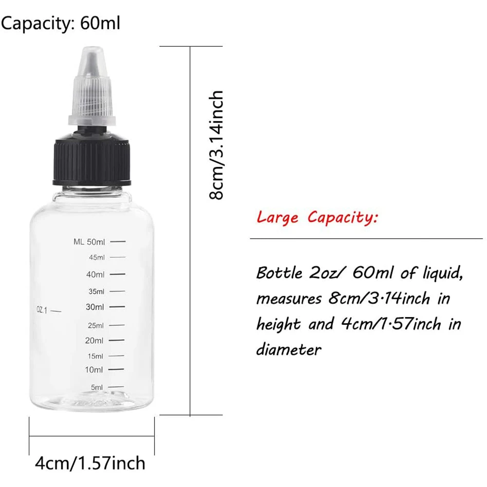 5Pcs 30ml/60ml/100ml/120ml/250ml Transparent Plastic Dispensing Bottles with Twist Cap Graduated Measurement Tattoo Ink Bottles