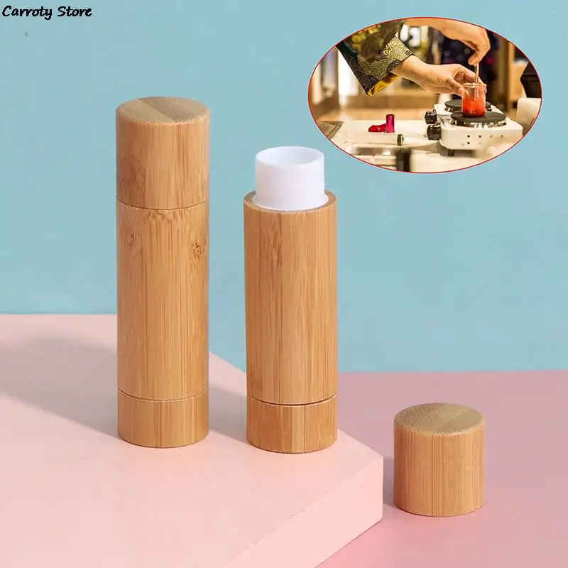 1Pc 4ml Natural Bamboo DIY Lipstick Empty Lip Tube Cosmetic Container Travel Bottle