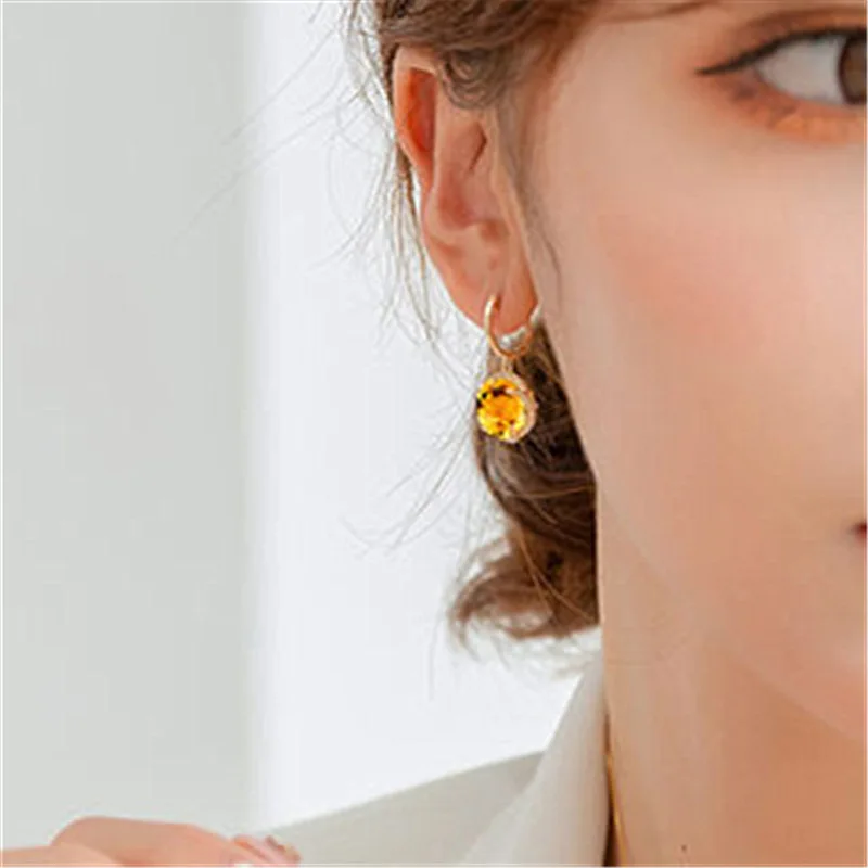 Fashion flower yellow crystal citrine gemstones diamond drop earrings for women 18k gold color jewelry brincos accessories gifts