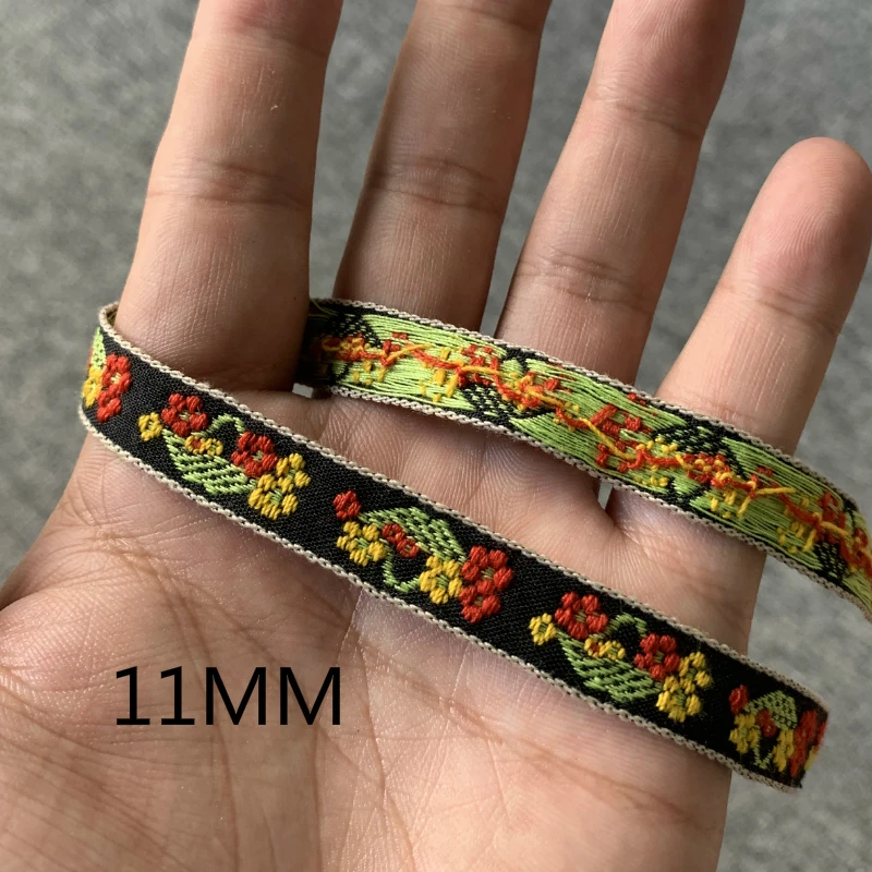 3YARD 3/8 INCH 11-13MM Small Flower Basket Ethnic Embroidered Jacquard Ribbons Trim DIY For Decoration Handcraft Apparel Sewing