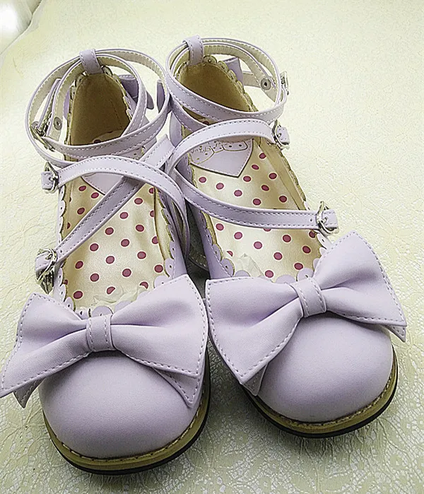 Princess cute shoes vintage round head low heel women shoes college style lace bowknot cross bandage kawaii shoes loli cosplay