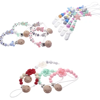 Sutoyuen 1Pcs 사용자 정의 아기 이름 젖꼭지 실리콘 구슬 Binky 젖꼭지 체인 씹는 아기 Teether 장난감 더미 클립 홀더 