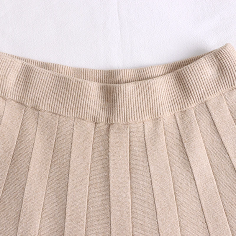 Croysier 2021 Fashion Women Clothing Winter Elastic High Waist Pleated Midi Skirt Frayed A Line Elegant Solid Knitted Skirts