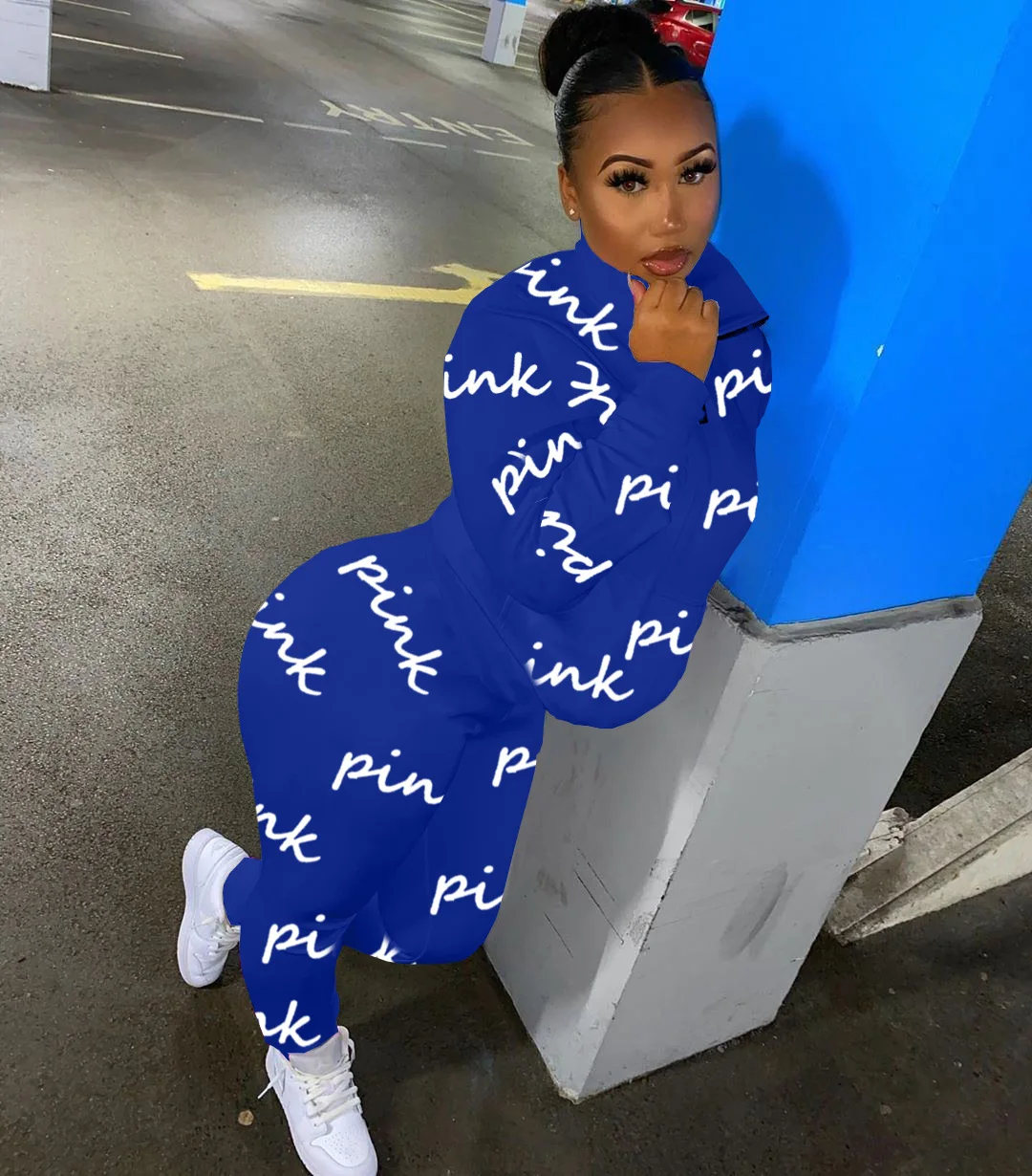 2021 Autumn Winter PINK Letter Two Piece Sets Sweatshirts And Pants Tracksuits Zipper Pockets Outfits Sportswear Women Clothes