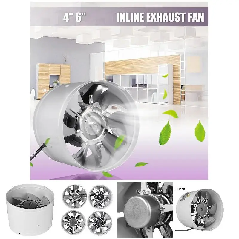 Inline Duct Fan Booster, Exhaust Blower, Air Cooling Vent, Metal Blades, Ventilation Grid Ventilateur, 4Inch, 6Inch, 220V