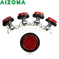 Off-road 4pc Reflective Tag Bolt Screws Rear License Plate Warning Reflector Red Safety Lens For Motorcycle Trunk Car Scooter