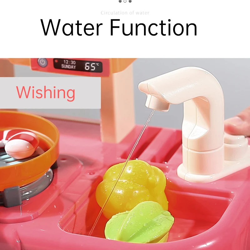 Con funzione acqua Rubinetto dell\'acqua Cucina di grandi dimensioni in plastica Giochi di finzione Giocattolo Cucina per bambini Giocattolo da