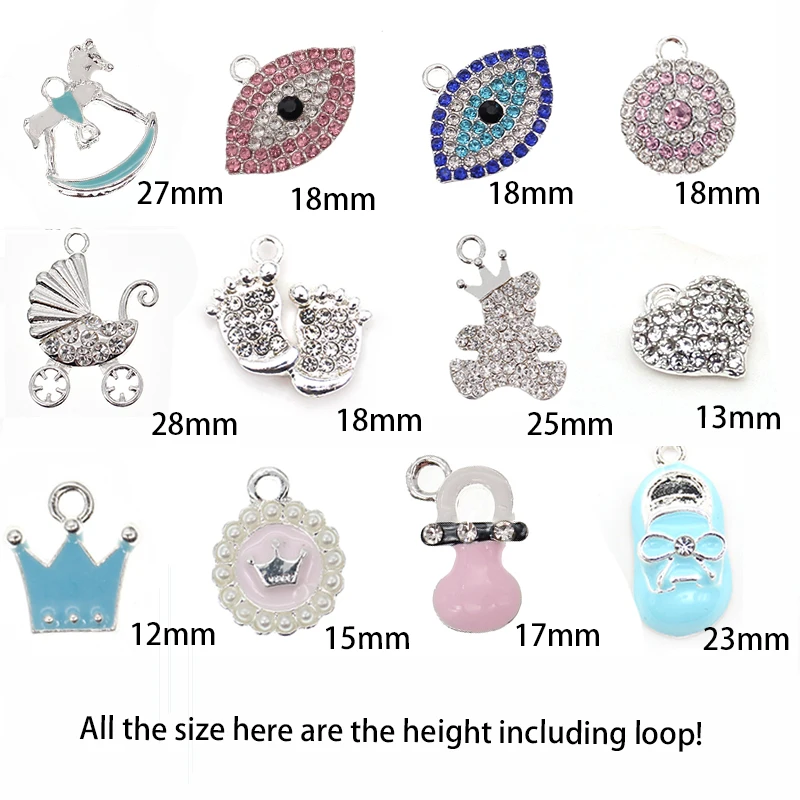 silver plated rhinestone crystal pink blue enamel Islam evil angel eyes heart charms pendant for DIY baby craft pin