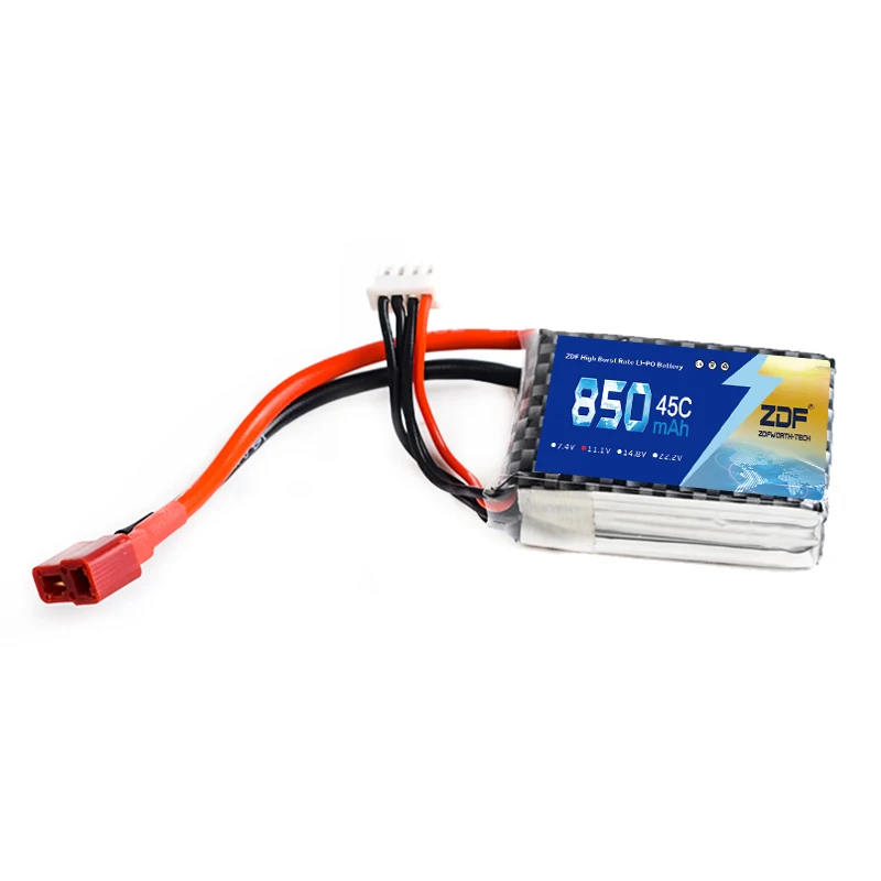 ZDF Lipo Battery 1S 2S 3S 3.7V 7.4V 11.1V 850mAh 25C 45C 65C with Female Plug for RC Racing Drone FPV Multicopter Fixed-wing