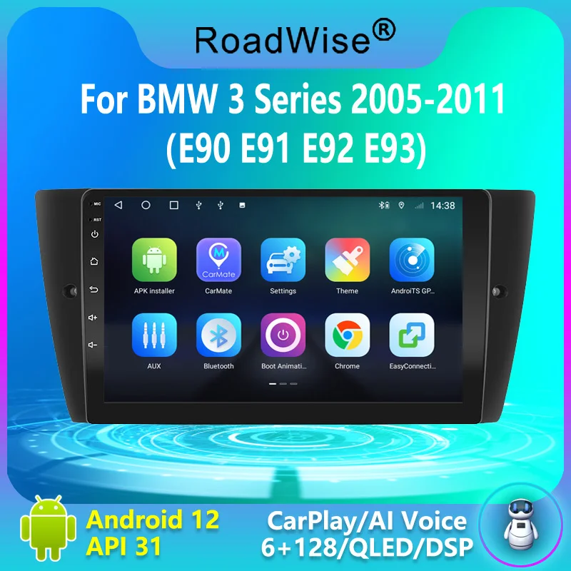 

Roadwise 2 din Android Car Radio For BMW 3 Series E90 E91 E92 E93 2005 - 2011 Carplay Multimedia 4G Wifi DVD GPS 2din Autoradio