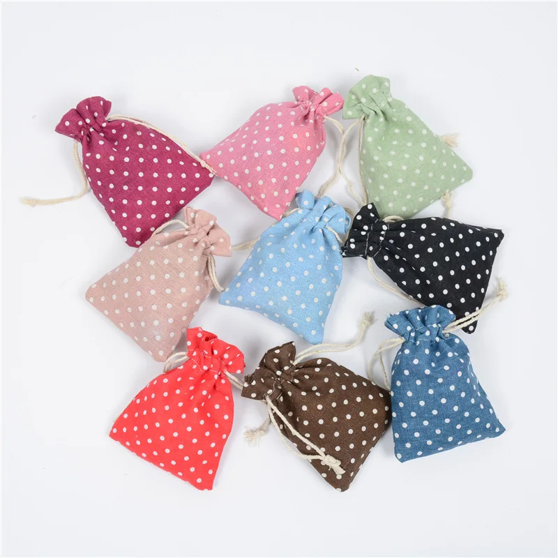 10pcs dot Pattern Jute Bag Sack Cotton Bag Drawstring Christmas Gift Bags for Gift Packaging Bags Wedding Party Pouches 10x14cm