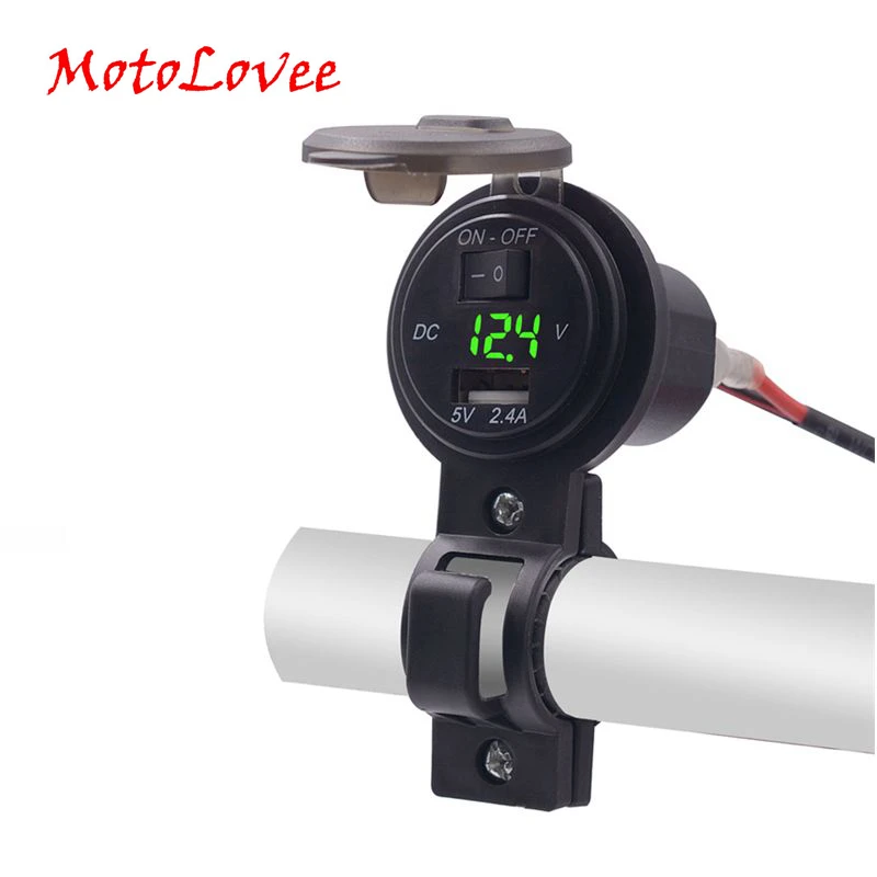 

MotoLovee 2.1A/1A Dual USB Car Charger LED Display Universal Phone Cigarette Lighter Socket Adapter Digital Voltmeter Switch