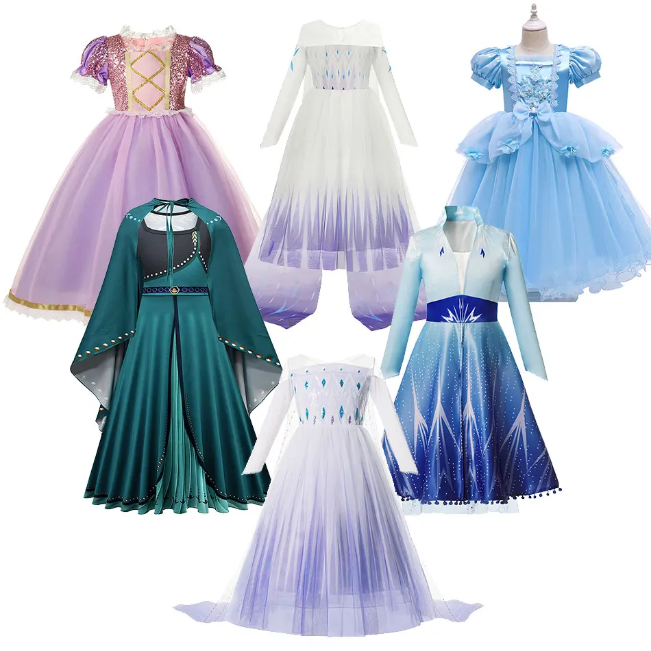 Girls Cosplay Dress Elsa Anna Snow Queen Cinderella Sophia Birthday Party Princess Dresses 3-10T