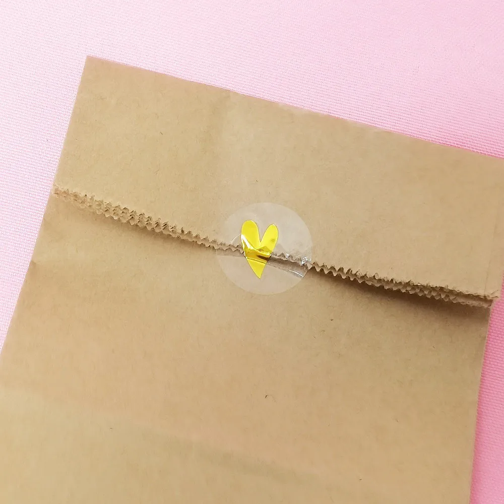 500 Pcs/roll Round Transparent Gold Heart Adhesive Sticker Cute Sealing Label Sticker for Envelope Gift Decor Stationery Sticker