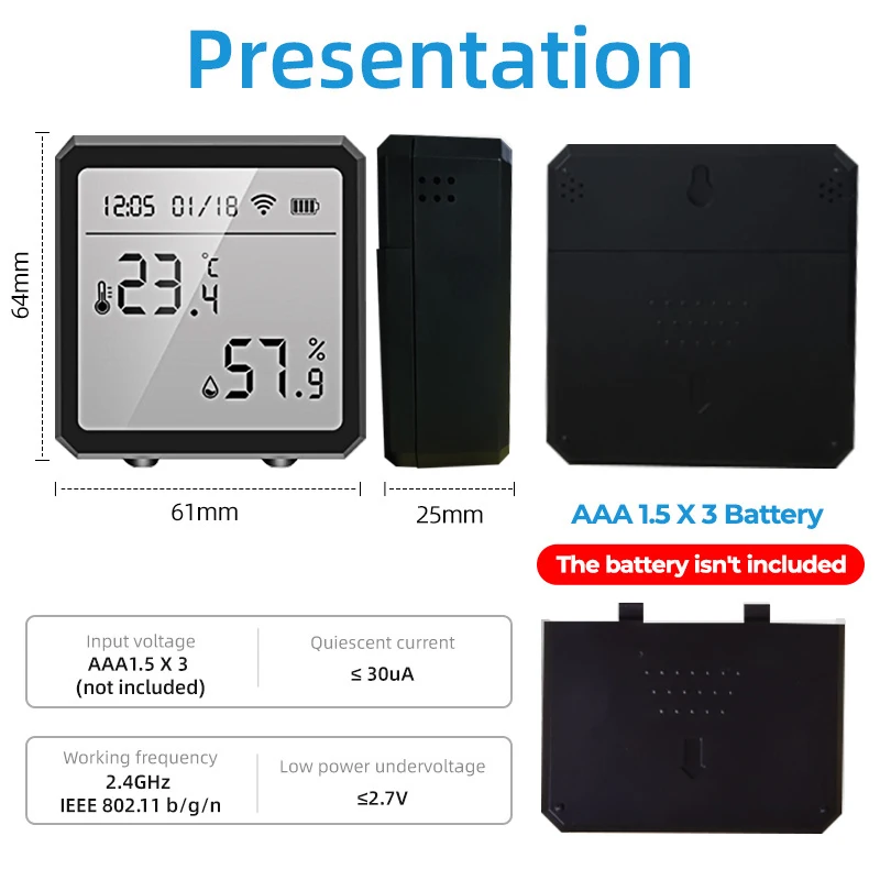 Tuya wifi sensor de umidade temperatura higrômetro indoor termômetro monitor com display lcd
