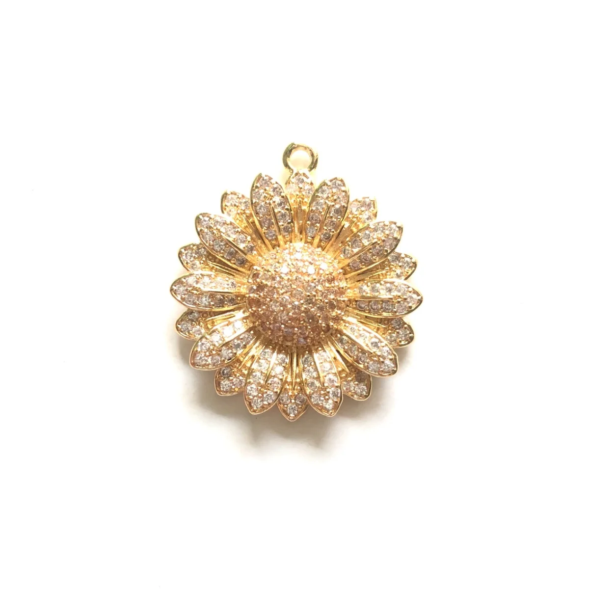 5pcs Sunflower Charm Flower Pendant for Women Bracelet Girl Necklace Making Gold-Plated Zirconia Pave Jewelry Findings Wholesale