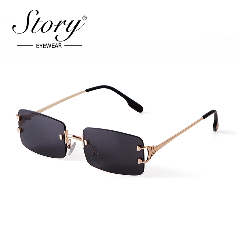 STORY Retro Rimless Rectangle Sunglasses Women Men 2021 Brand Designer 90s Vintage Frameless Sliced Square Sun Glasses S7073