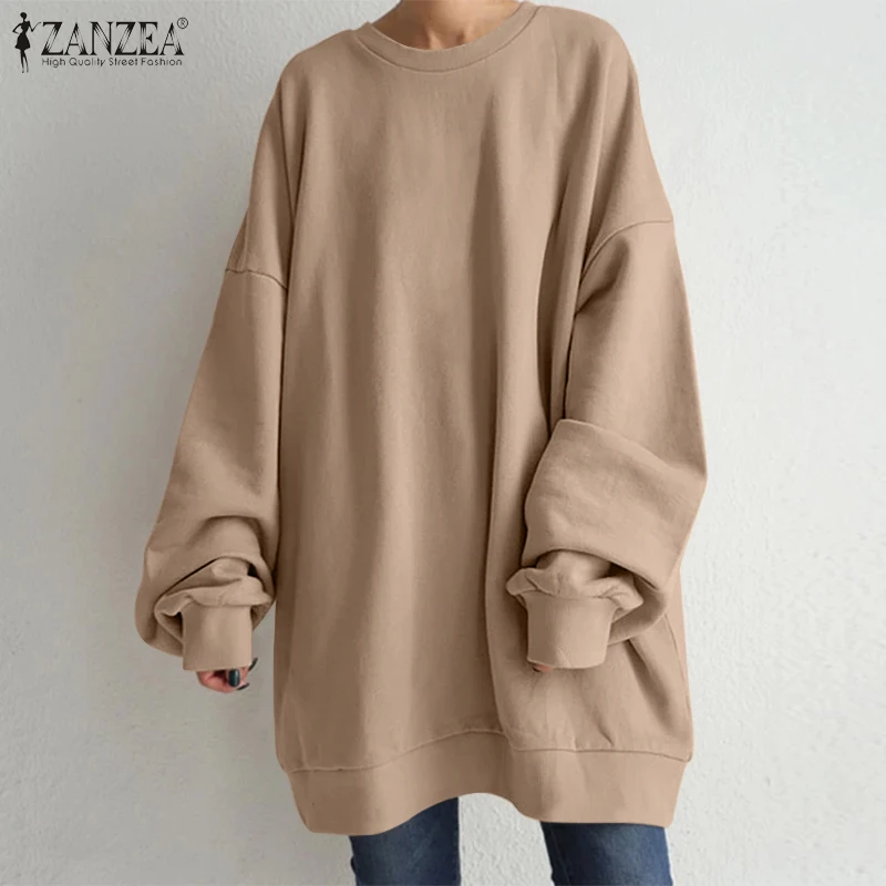 ZANZEA Autumn Long Sleeve SweatshirtsOversized Women Solid Loose Pullover Fashion Winter Hoodies Sweatshirt Casual Streetwear