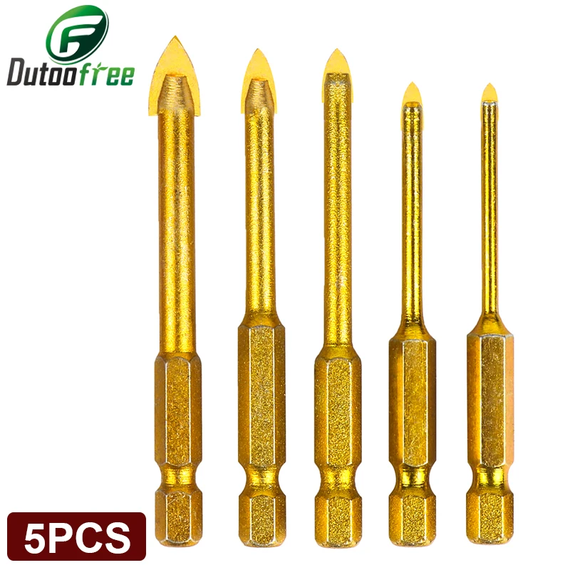 

5PCS Glass Drill Bit Set Carbide Tip For Masonry Tile Wood Metal Drilling Carbide Tip Fits Impact Rotary Tool Accessories