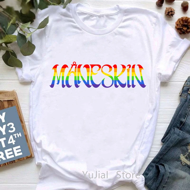 

Maneskin Little Buoni Lips Print Tshirt Women Rainbow Pride MåNeskin LGBT T-Shirt Homme Summer Hip Hop Italy Rock Band T Shirt