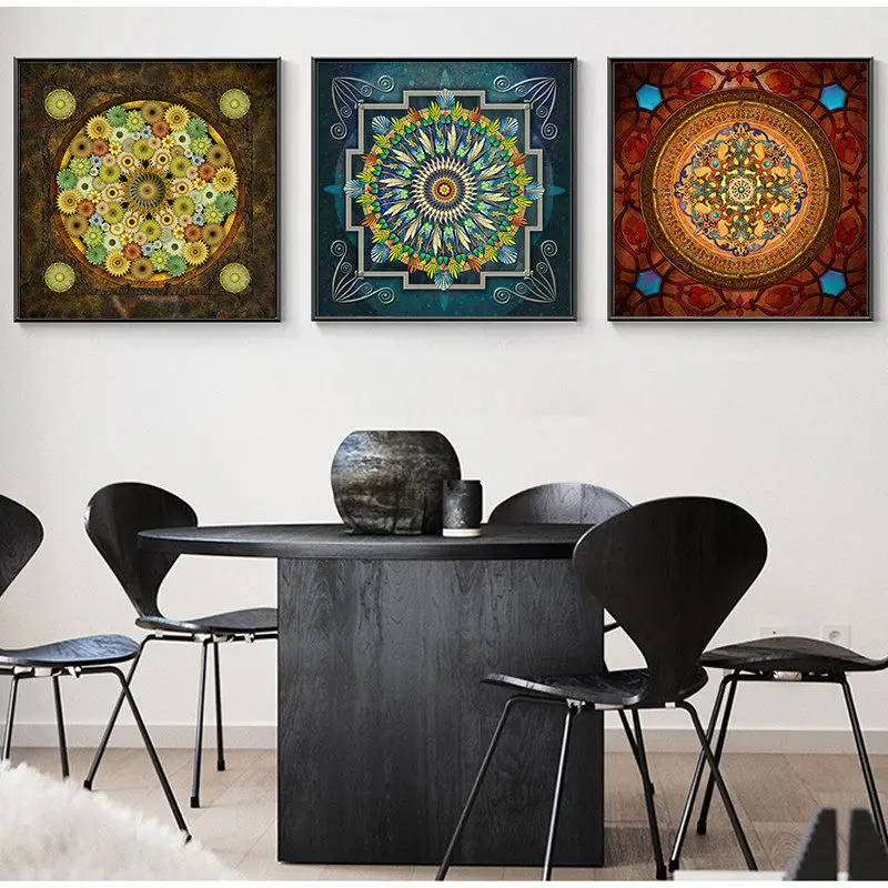 Yumeart Mandala Ornament Thangka Yoga Canvas Painting Religion Vintage Print Poster Art Wall Pictures Living Room Decor No Frame