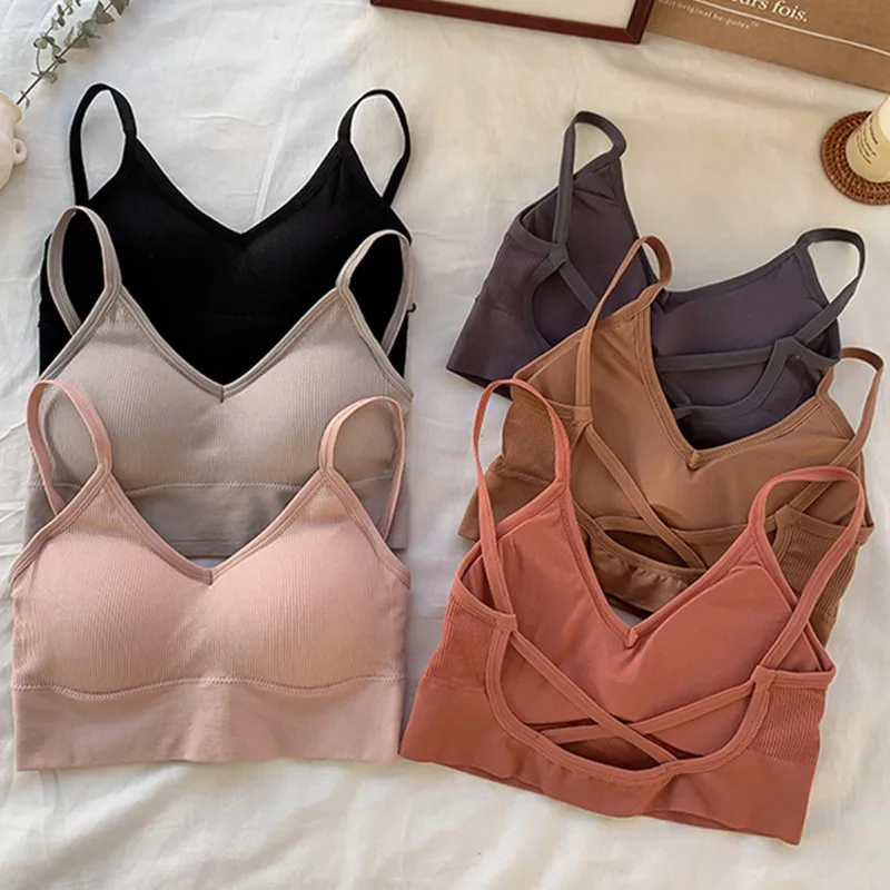 Women Crop Top Fitness Tube Top Cropped Bra Seamless Underwear Sports Tank Sexy Lingerie Active Bra Bandeau Tops Removable Pads