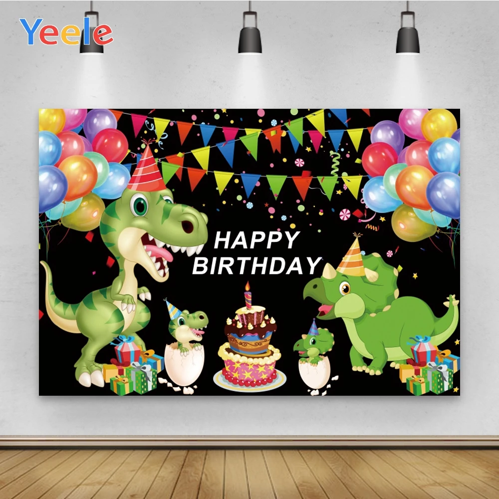 

Yeele Happy Birthday Newborn Baby Dinosaur Balloon Background Photophone Photography Baby Photo Studio for Decor Customized Size