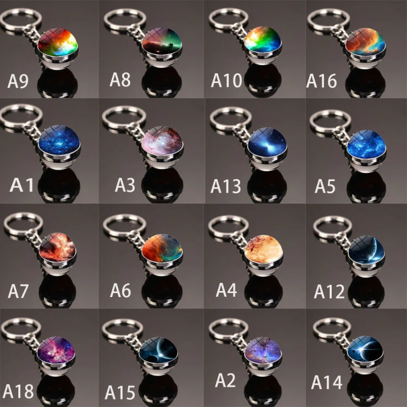 Creative Anime Key Ring Universe Galaxy Nebula Double-Sided Luminous Glass Ball Keychain Galaxy Planet Pendant Key Chain Gifts