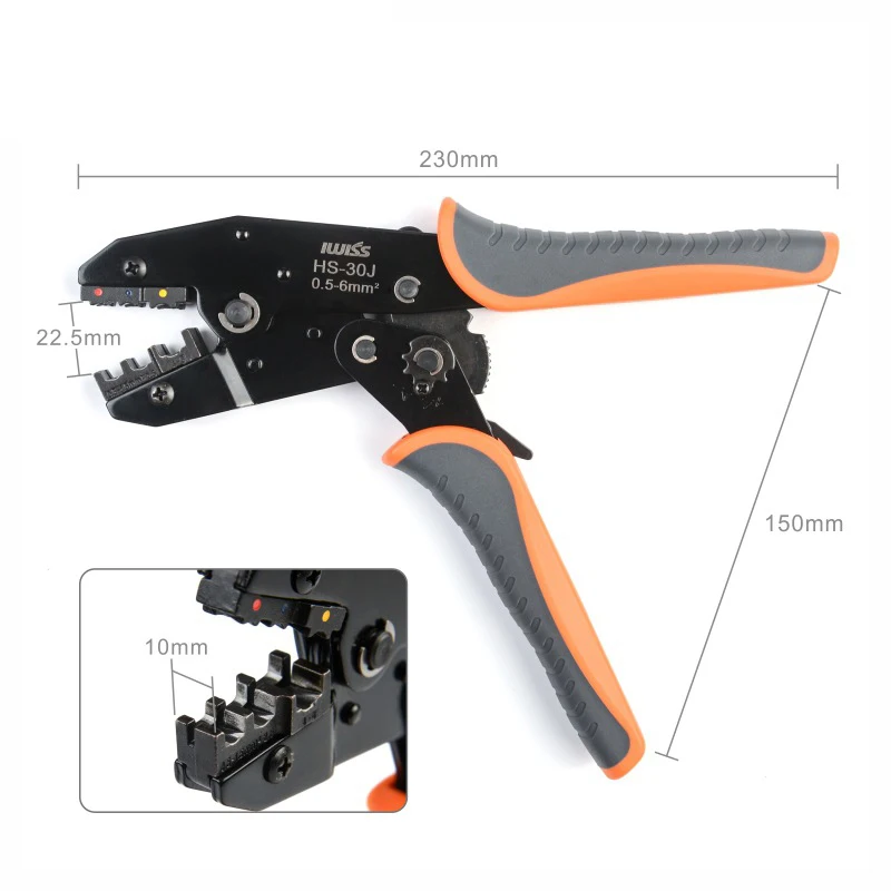 IWISS IWS-30J 0.5-6mm² Crimping Pliers Multi Hand Tools Insulation Ring&Spade Terminals 9 Inch Crimping tool