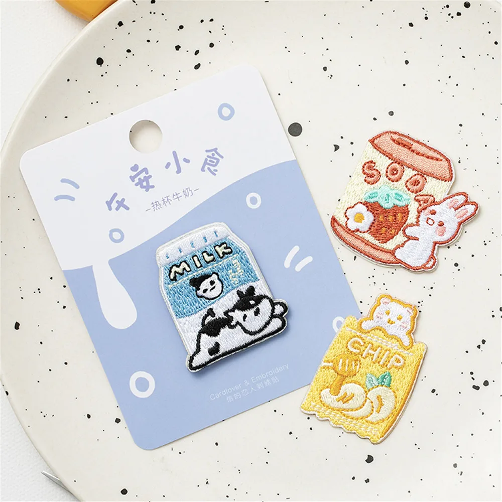 1 Piece Snacks Cake Children's  Embroidery Repair Patches Bag Jeans Cartoon Iron On Patches for Clothes Small Glue Sticker