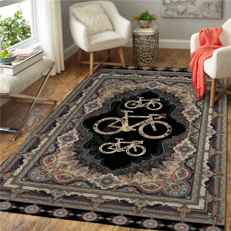 

Vintage Court Bicycle Rug Square Anti-Skid Area Floor Mat Rug Non-slip Mat Dining Room Living Room Soft Bedroom Carpet 03