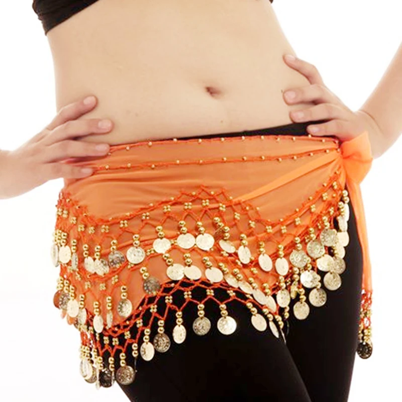 High Quality New Cheap Belly Dancing Costume Hip Belt 128 Coins Belly Dance Waist Scarf for Women 13 Colors Available