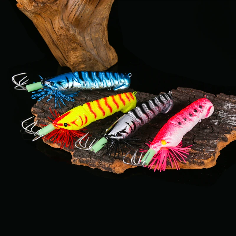 FSDZSO Squid Bait Squid Hook Wood Shrimp Lures Jigs Cuttlefish Bait Lifelike Simulation Silicone Octopus Bait Fishing