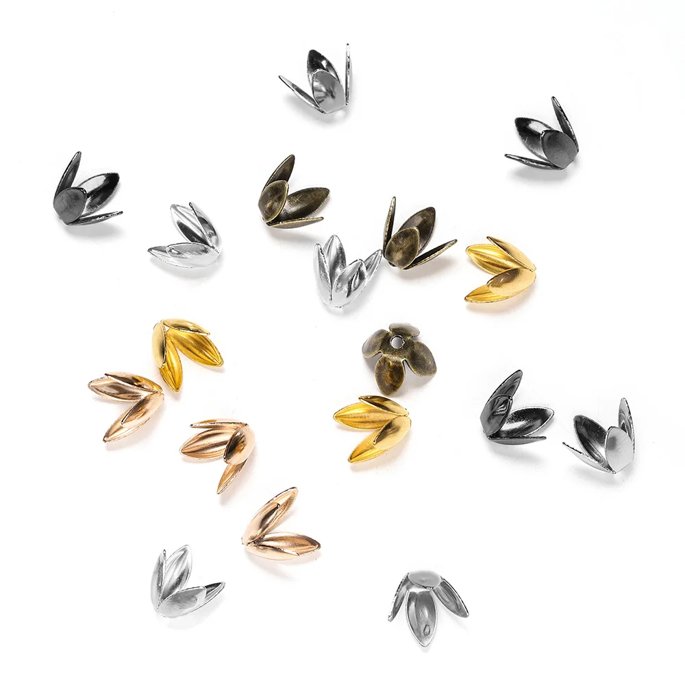 100pcs/lot 6mm Four Leaves Bulk Metal Gold Plated Flower Loose Sparer Apart End Bead Caps For Jewelry Making Finding Accessories