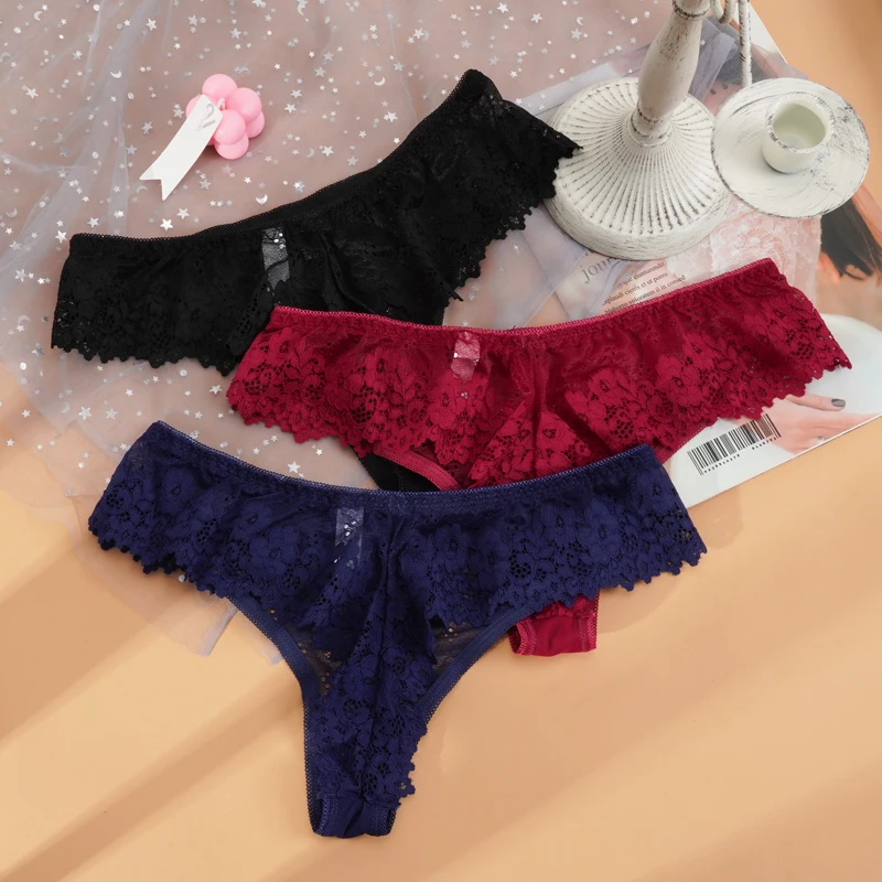 Women Sexy Lace Lingerie Temptation Low-waist Thong Panties Transparent High Quality Embroidery Underwear Female G String