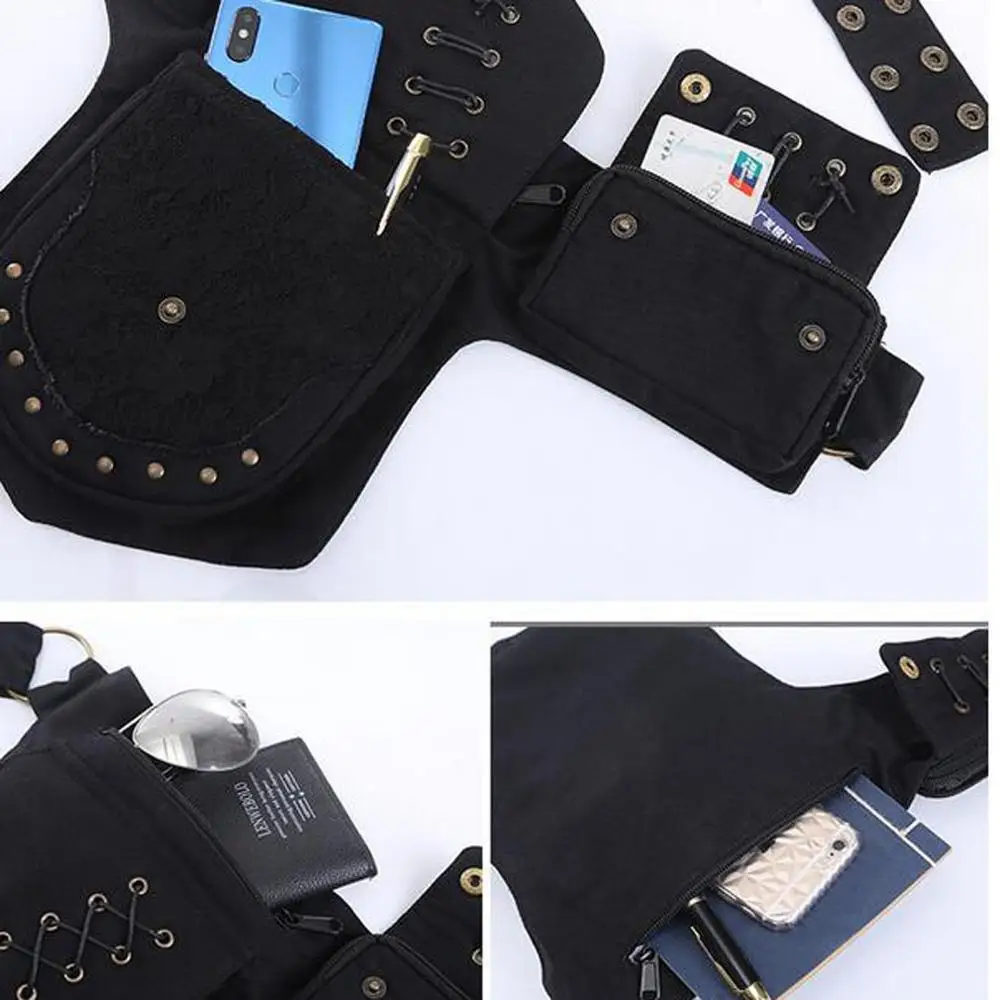 Women  Lace Drop Leg Bag for Vintage Canvas Waist Fanny Pack Belt Hip Bum Military Travel Motorcycle Messenger Shoulder Bags Ne