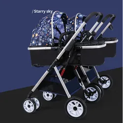 Twin baby strollers 3 in 1 detachable high landscape lightweight folding shock absorber double two baby sleeping basket carriage