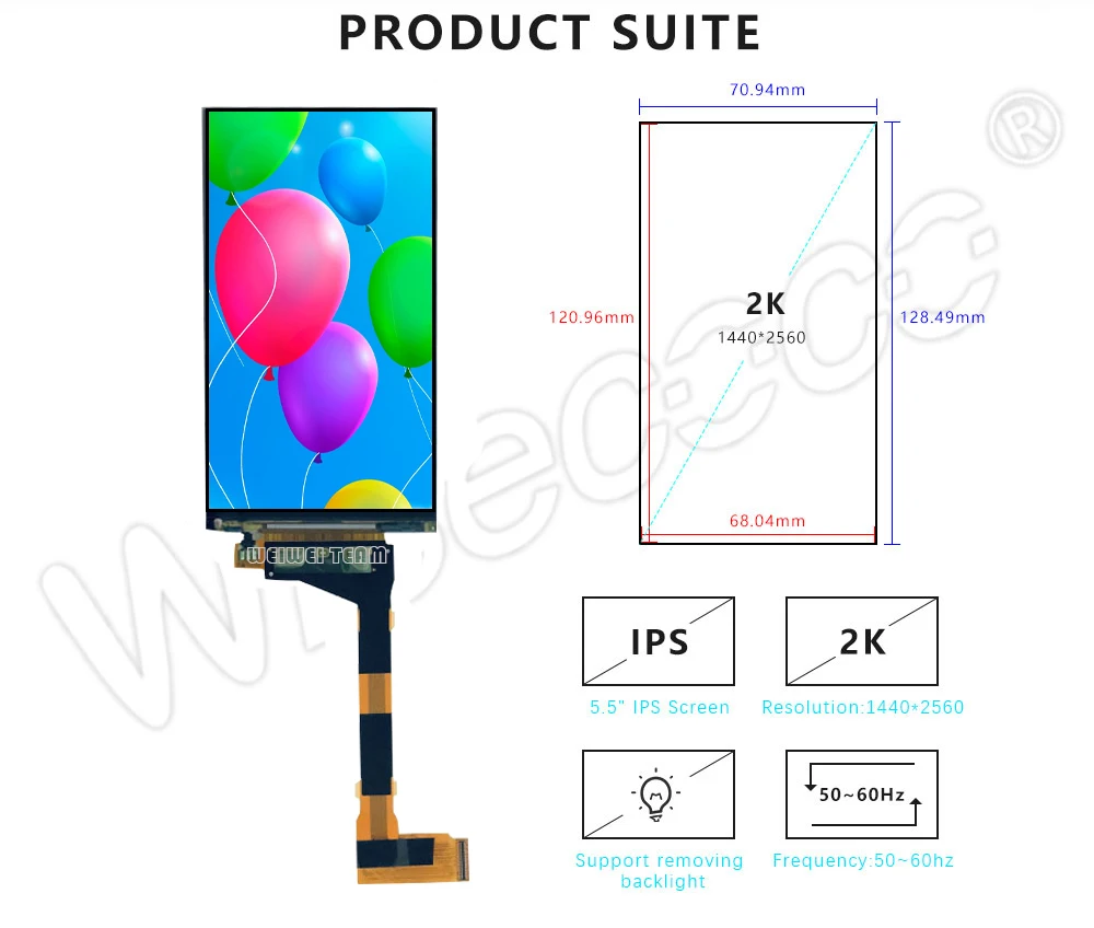 Wisecoco 5.5 Inch 2K LCD Module 2560x1440 LS055R1SX03 Light Curing Display Photon Screen MIPI Display For VR LCD 3d Printer