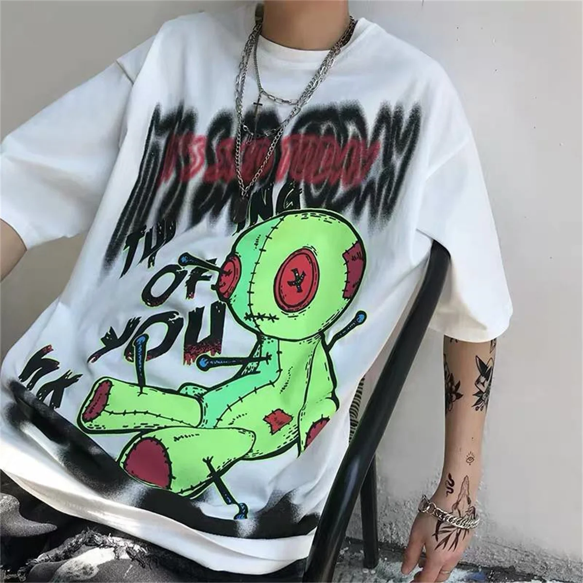 Hip Hop Devil Tshirt Streetwear Men Casual High Street Shirts Girl Gothic Summer Cartoon T Shirt Fashion Cool Japan Tshirt Male