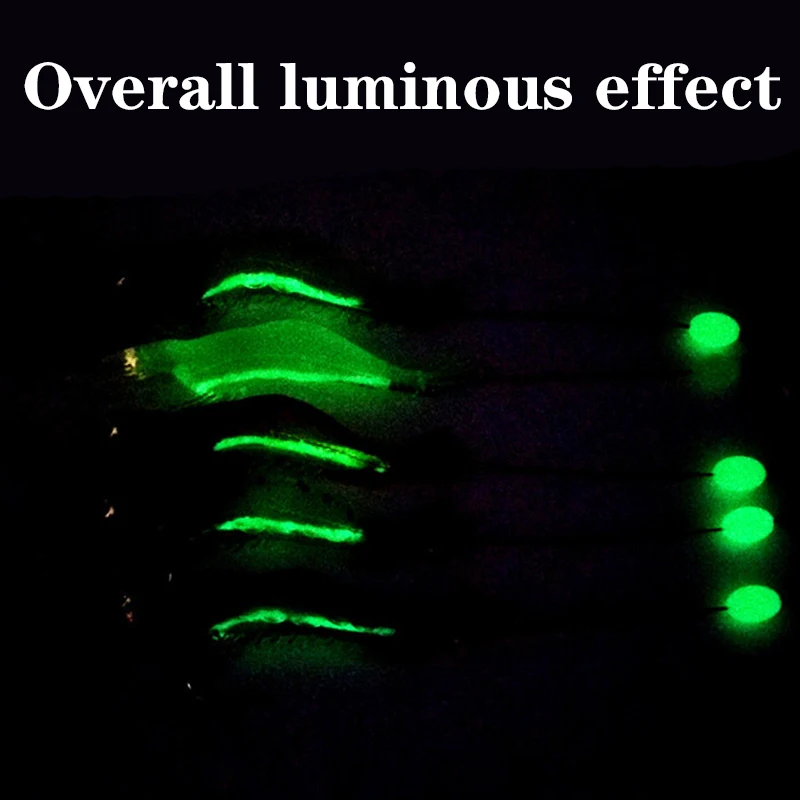 5pcs/Lot Luminous Shrimp Silicone Soft Bait Set 75mm 5.5g Swivels Glow Hooks Sabiki Rigs Fishing Lure Artificial Wobblers Tackle