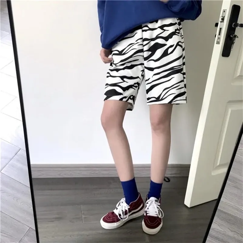 Zebra-shorts de verão com cintura alta, feminino, casual, estampa de vaca, para corrida, esportes, academia