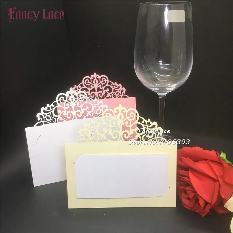 

50pcs Laser cut Crown Flower Place table Cards Table Decoration Supplies Pearlescent Name Place Table Cards Wedding Party Favor