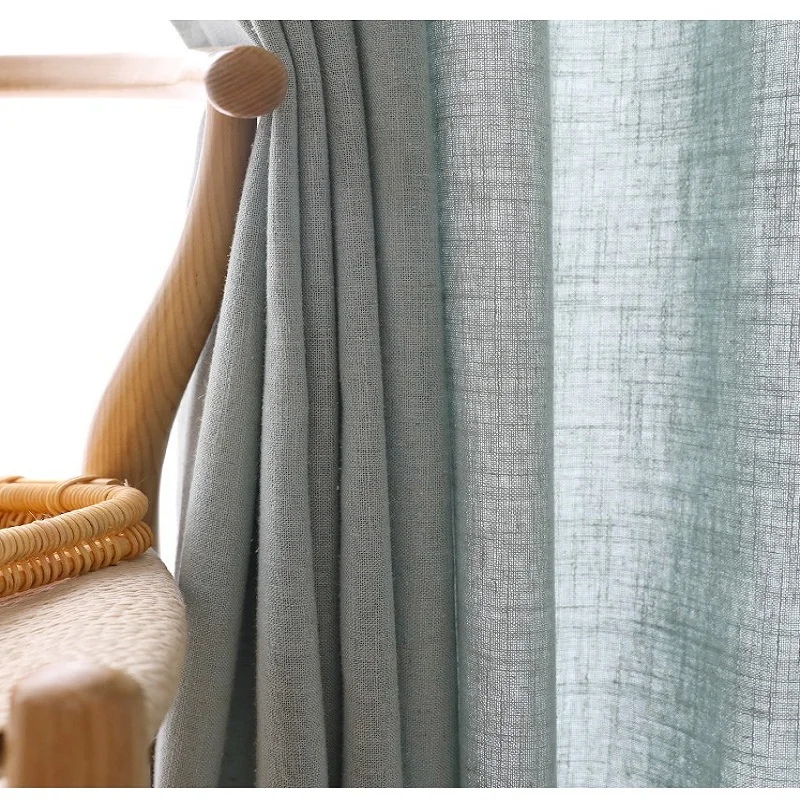 Modern cotton linen curtain yarn semi shading sheer curtains plain balcony curtain custom for living room decoration curtains