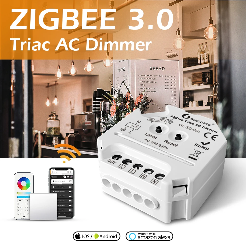 Gledopto Zigbee 3.0 Triac AC Dimmer Switch Suitable For Hagen Incandescent Dimmable LED Bulb Support Tuya APP Remote Control