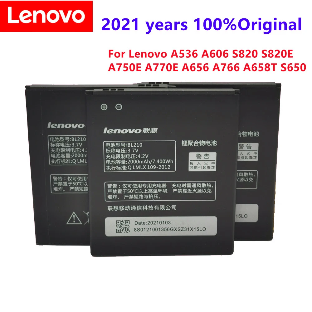 

2021 New 2000mAh BL 210 BL210 Battery for Lenovo A536 A606 S820 S820E A750E A770E A656 A766 A658T S650 Phone Replace battery