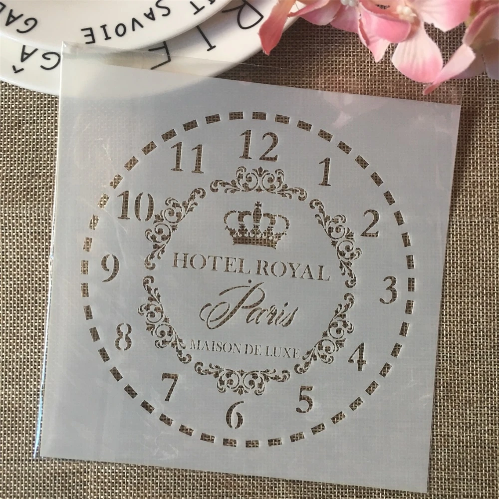 4Pcs 6*6inch Clock Rome Digit Dial DIY Layering Stencils Painting Scrapbook Coloring Embossing Album Decorative Card Template