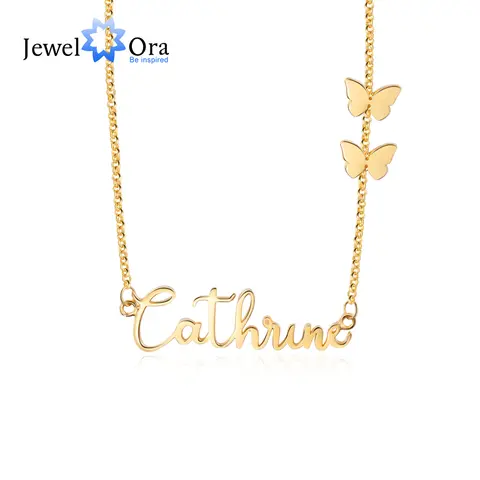 JewelOra 925 Sterling Silver Custom Name Pendant with Butterfly Personalized Cursive Nameplate Necklace Mothers Day Gift